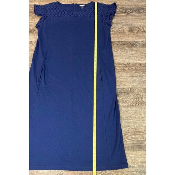 Lands End Shift Dress Crochet Cap Sleeve with Pockets Navy Blue Size 10 - Picture 3 of 8